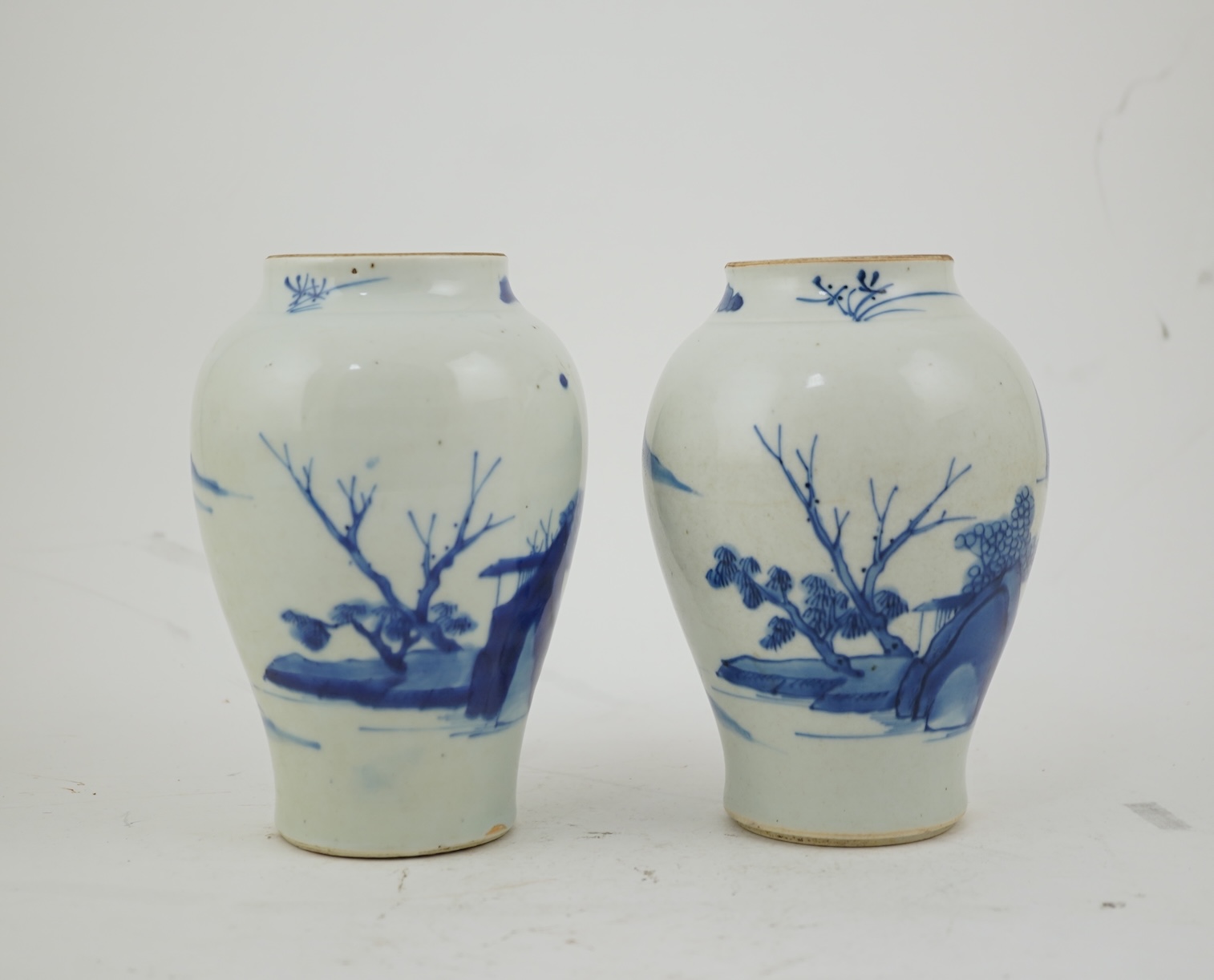A pair of Chinese Transitional blue and white ‘landscape’ jars, probably Shunzhi period (1644-1661)